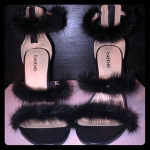 BEBE Black Furry Heels